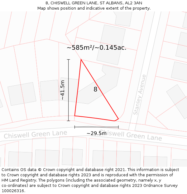 8, CHISWELL GREEN LANE, ST ALBANS, AL2 3AN: Plot and title map