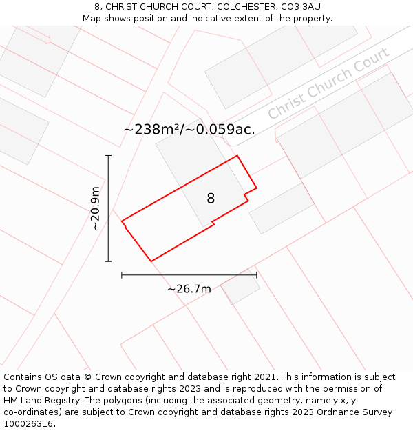 8, CHRIST CHURCH COURT, COLCHESTER, CO3 3AU: Plot and title map