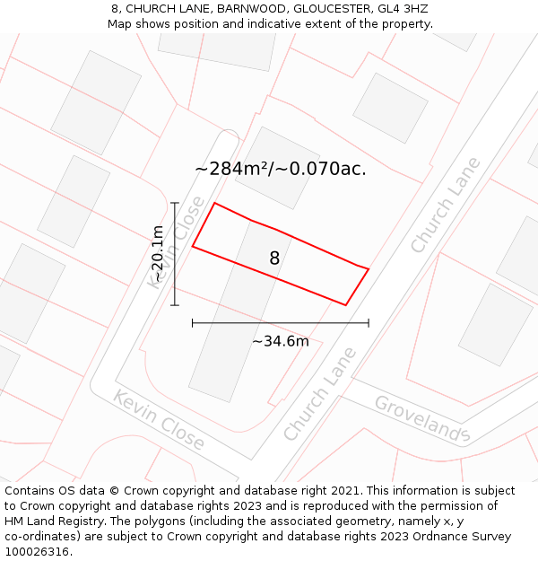 8, CHURCH LANE, BARNWOOD, GLOUCESTER, GL4 3HZ: Plot and title map