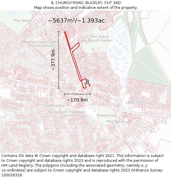 8, CHURCH ROAD, BUCKLEY, CH7 3AD: Plot and title map