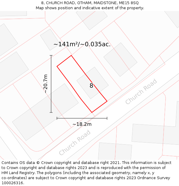 8, CHURCH ROAD, OTHAM, MAIDSTONE, ME15 8SQ: Plot and title map