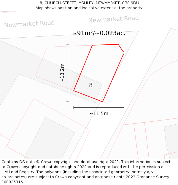 8, CHURCH STREET, ASHLEY, NEWMARKET, CB8 9DU: Plot and title map