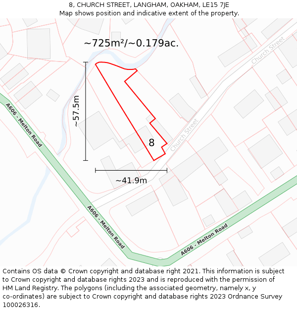 8, CHURCH STREET, LANGHAM, OAKHAM, LE15 7JE: Plot and title map