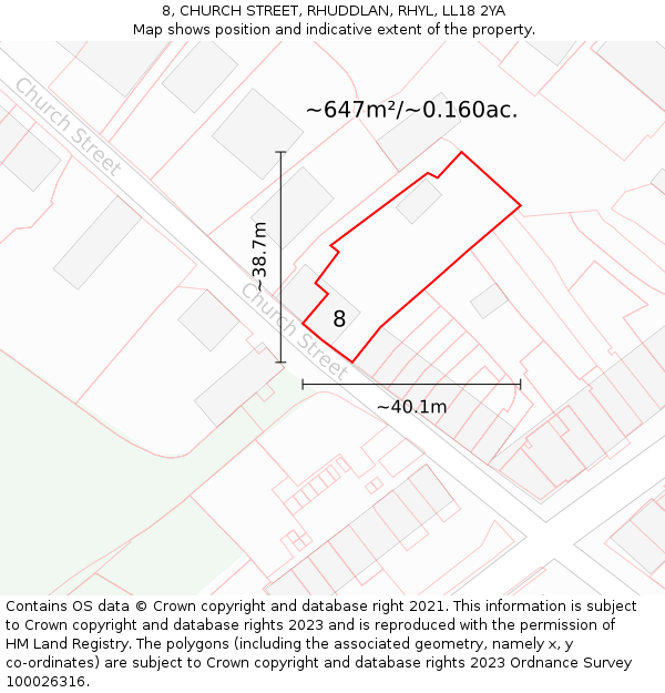 8, CHURCH STREET, RHUDDLAN, RHYL, LL18 2YA: Plot and title map