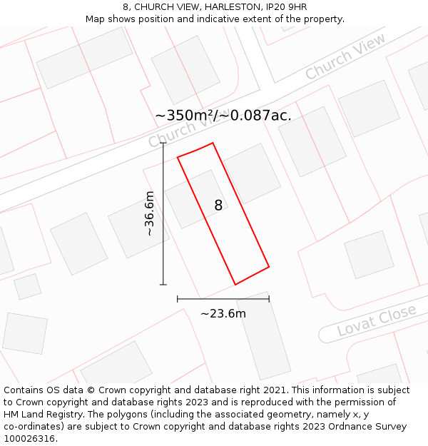 8, CHURCH VIEW, HARLESTON, IP20 9HR: Plot and title map