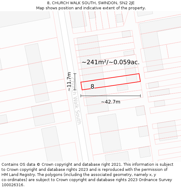 8, CHURCH WALK SOUTH, SWINDON, SN2 2JE: Plot and title map