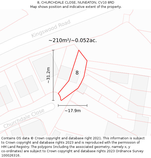 8, CHURCHDALE CLOSE, NUNEATON, CV10 8RD: Plot and title map