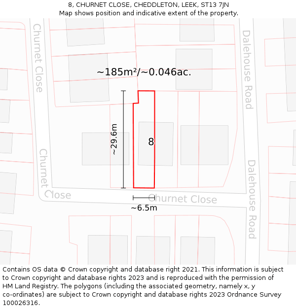 8, CHURNET CLOSE, CHEDDLETON, LEEK, ST13 7JN: Plot and title map