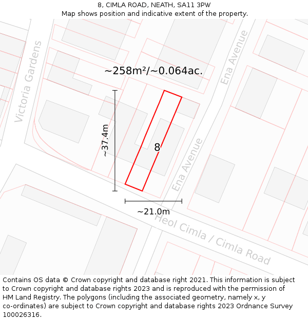 8, CIMLA ROAD, NEATH, SA11 3PW: Plot and title map