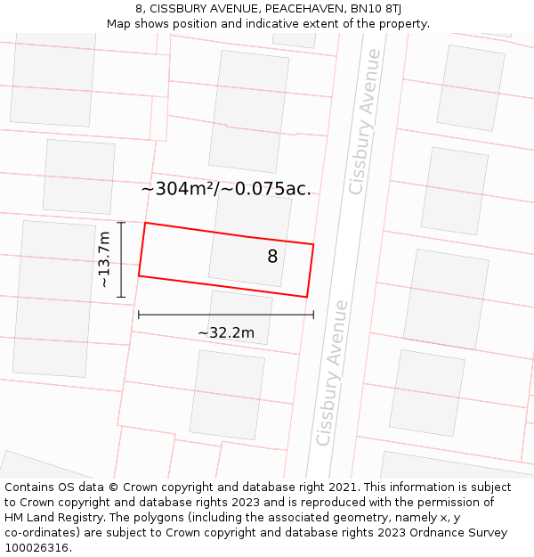 8, CISSBURY AVENUE, PEACEHAVEN, BN10 8TJ: Plot and title map