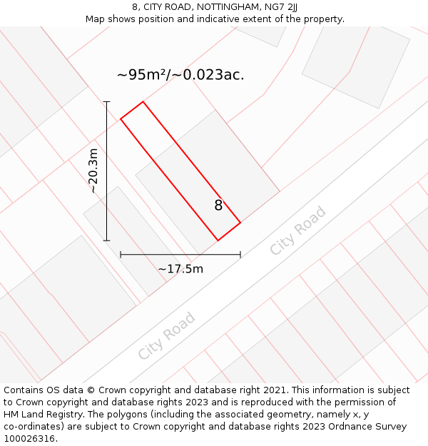 8, CITY ROAD, NOTTINGHAM, NG7 2JJ: Plot and title map