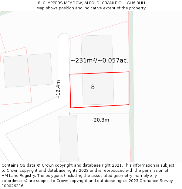 8, CLAPPERS MEADOW, ALFOLD, CRANLEIGH, GU6 8HH: Plot and title map