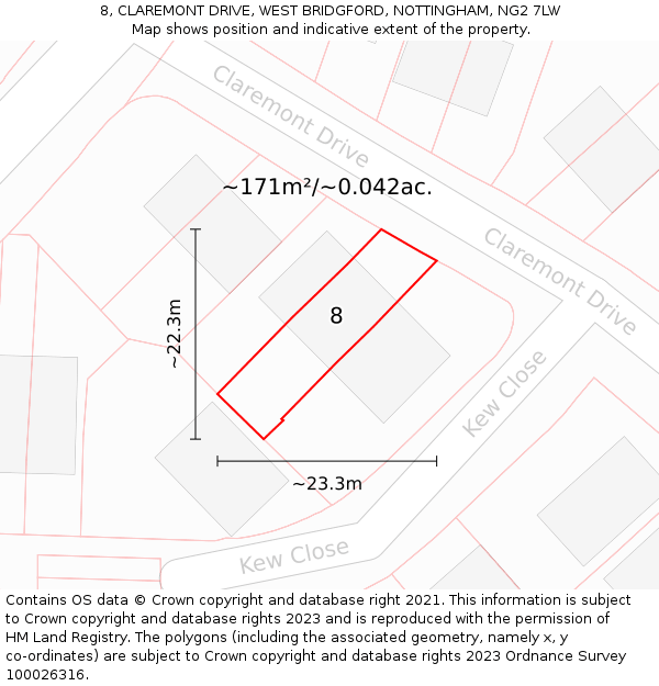 8, CLAREMONT DRIVE, WEST BRIDGFORD, NOTTINGHAM, NG2 7LW: Plot and title map