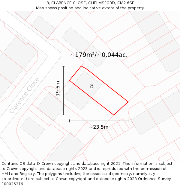 8, CLARENCE CLOSE, CHELMSFORD, CM2 6SE: Plot and title map