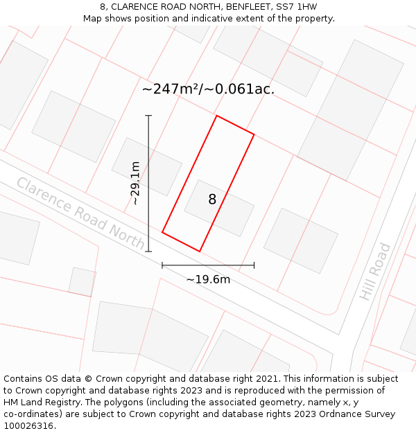 8, CLARENCE ROAD NORTH, BENFLEET, SS7 1HW: Plot and title map