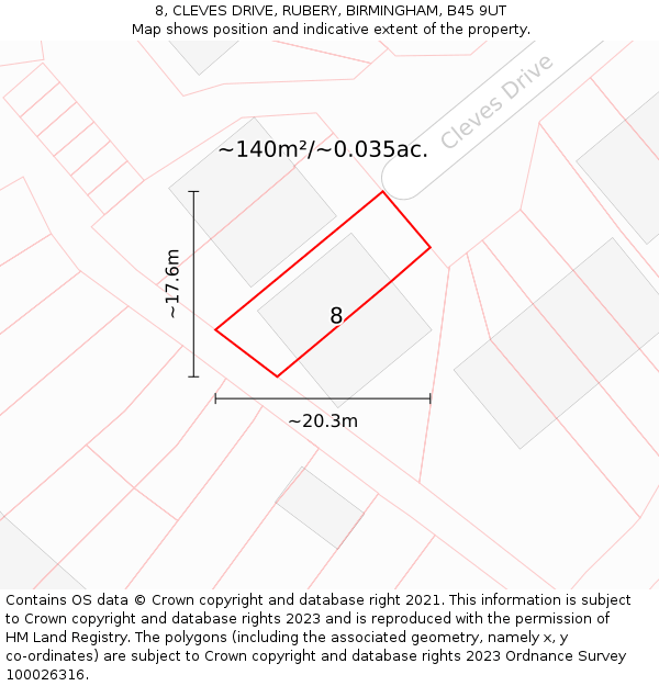 8, CLEVES DRIVE, RUBERY, BIRMINGHAM, B45 9UT: Plot and title map