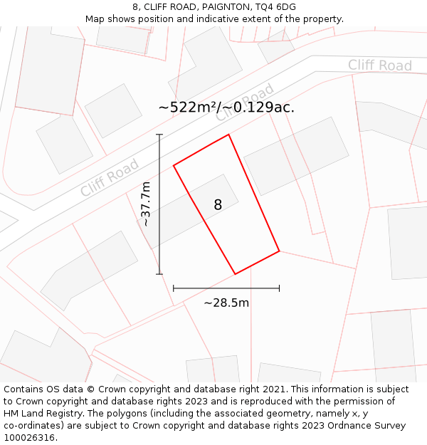 8, CLIFF ROAD, PAIGNTON, TQ4 6DG: Plot and title map