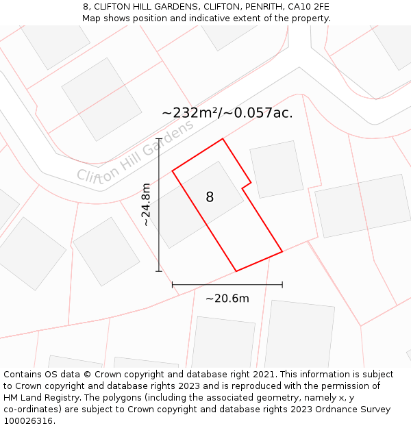 8, CLIFTON HILL GARDENS, CLIFTON, PENRITH, CA10 2FE: Plot and title map