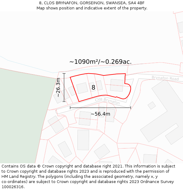 8, CLOS BRYNAFON, GORSEINON, SWANSEA, SA4 4BF: Plot and title map