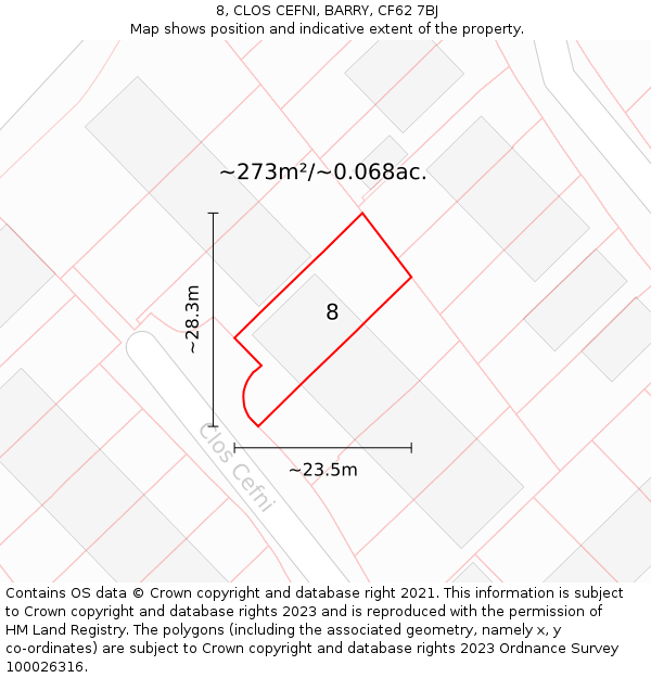 8, CLOS CEFNI, BARRY, CF62 7BJ: Plot and title map