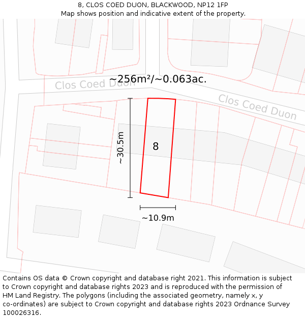 8, CLOS COED DUON, BLACKWOOD, NP12 1FP: Plot and title map