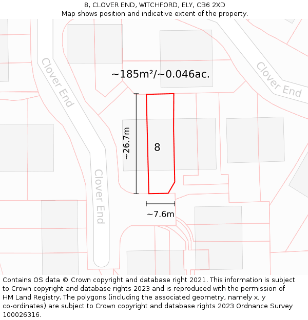 8, CLOVER END, WITCHFORD, ELY, CB6 2XD: Plot and title map