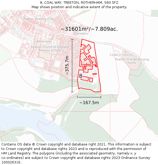 8, COAL WAY, TREETON, ROTHERHAM, S60 5FZ: Plot and title map