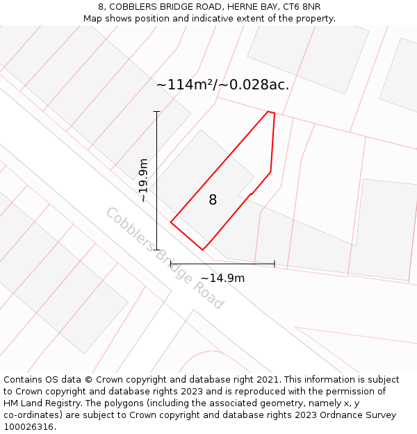 8, COBBLERS BRIDGE ROAD, HERNE BAY, CT6 8NR: Plot and title map