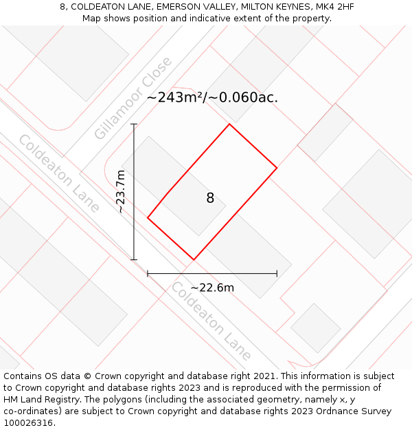 8, COLDEATON LANE, EMERSON VALLEY, MILTON KEYNES, MK4 2HF: Plot and title map