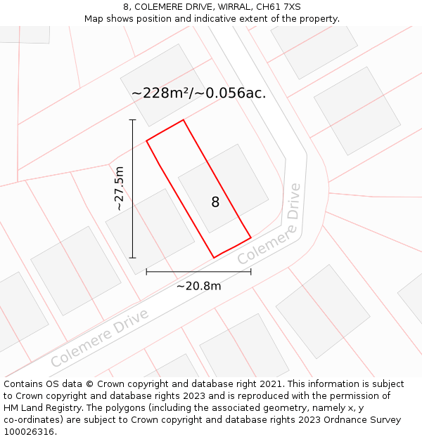 8, COLEMERE DRIVE, WIRRAL, CH61 7XS: Plot and title map