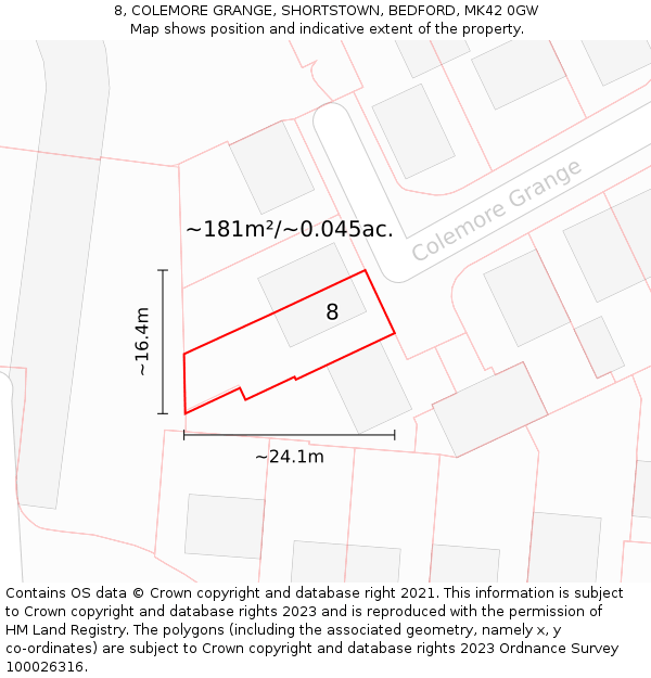 8, COLEMORE GRANGE, SHORTSTOWN, BEDFORD, MK42 0GW: Plot and title map