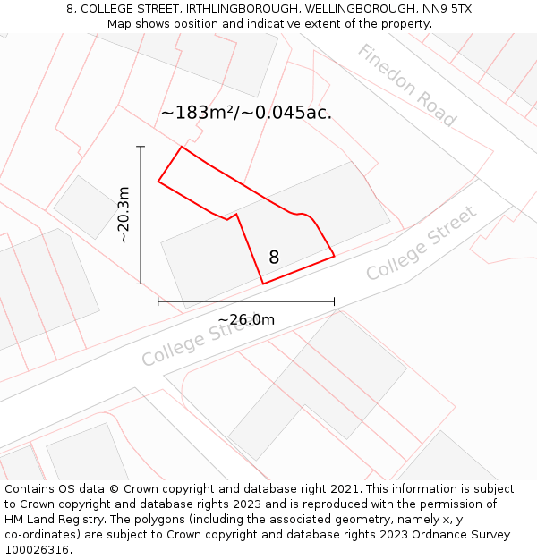 8, COLLEGE STREET, IRTHLINGBOROUGH, WELLINGBOROUGH, NN9 5TX: Plot and title map