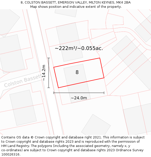 8, COLSTON BASSETT, EMERSON VALLEY, MILTON KEYNES, MK4 2BA: Plot and title map