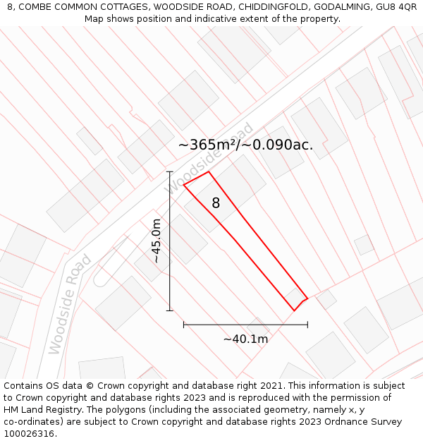 8, COMBE COMMON COTTAGES, WOODSIDE ROAD, CHIDDINGFOLD, GODALMING, GU8 4QR: Plot and title map