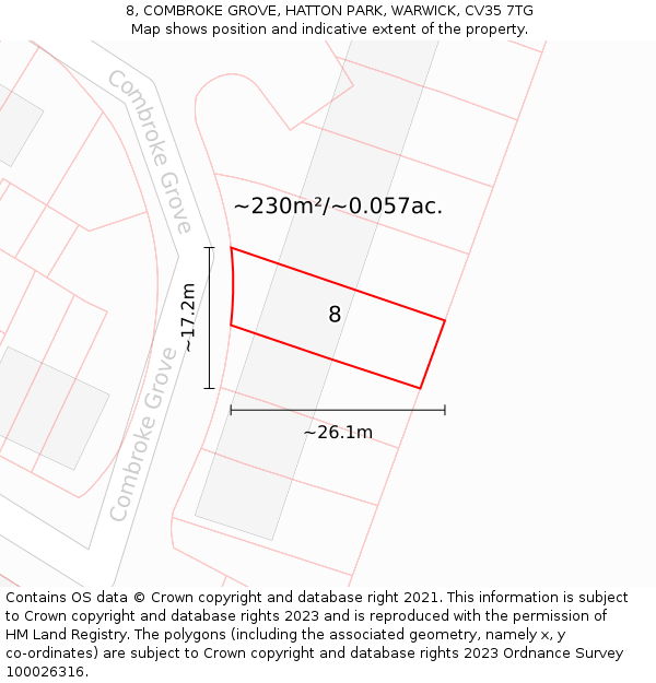 8, COMBROKE GROVE, HATTON PARK, WARWICK, CV35 7TG: Plot and title map