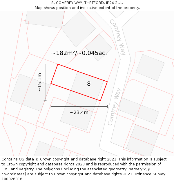 8, COMFREY WAY, THETFORD, IP24 2UU: Plot and title map