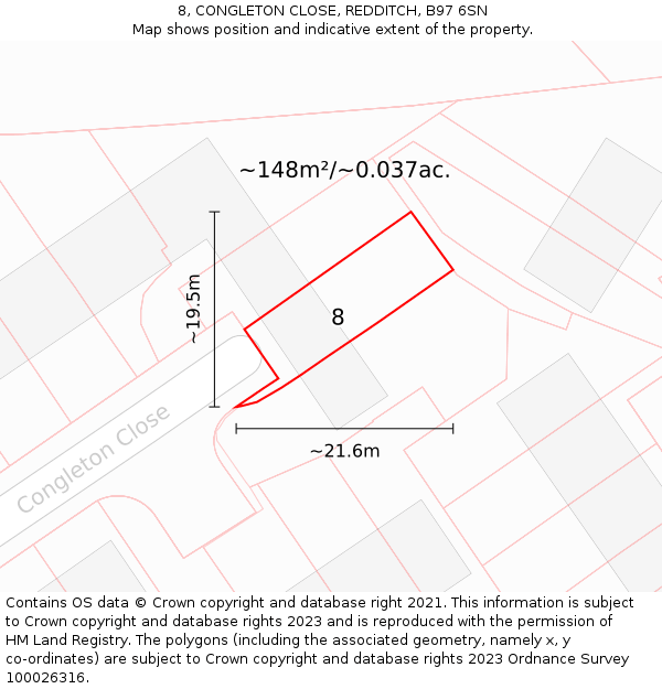 8, CONGLETON CLOSE, REDDITCH, B97 6SN: Plot and title map