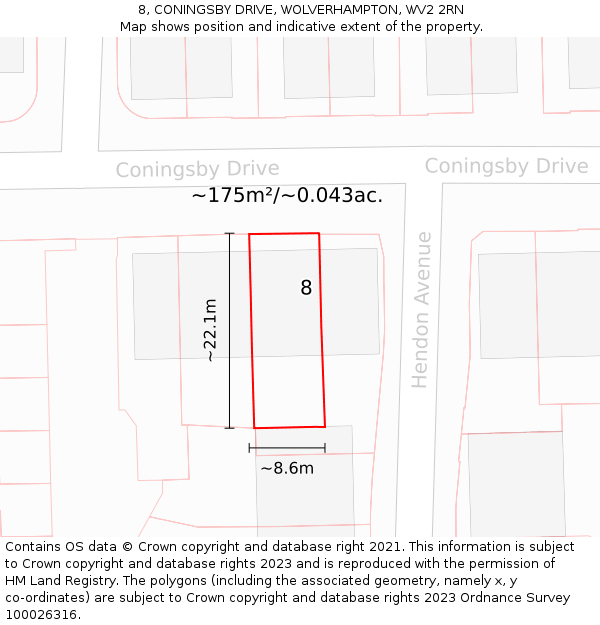 8, CONINGSBY DRIVE, WOLVERHAMPTON, WV2 2RN: Plot and title map