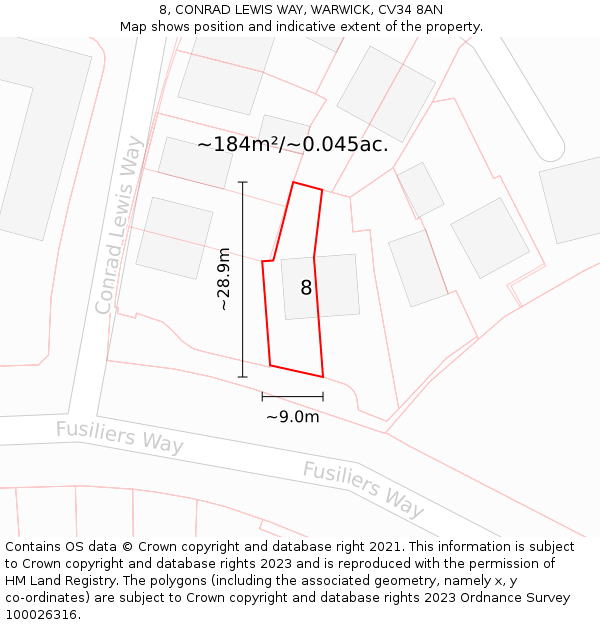 8, CONRAD LEWIS WAY, WARWICK, CV34 8AN: Plot and title map