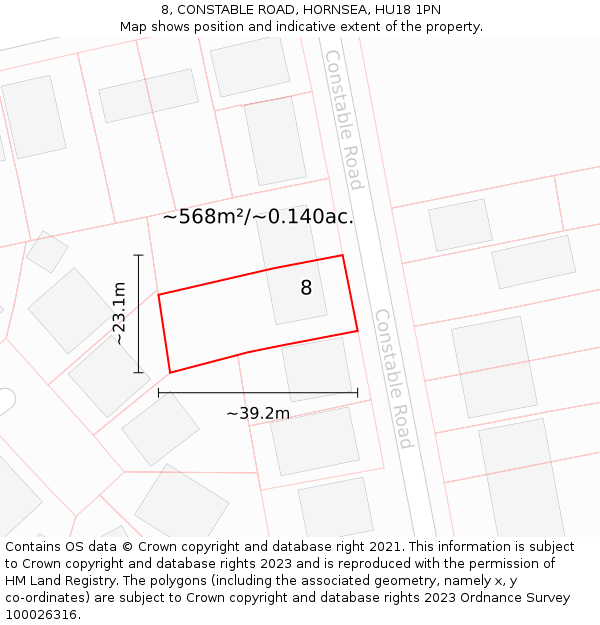 8, CONSTABLE ROAD, HORNSEA, HU18 1PN: Plot and title map