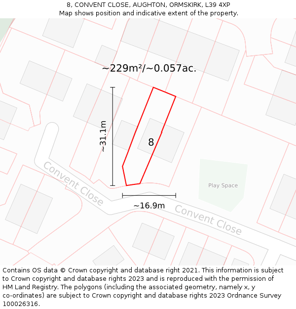8, CONVENT CLOSE, AUGHTON, ORMSKIRK, L39 4XP: Plot and title map