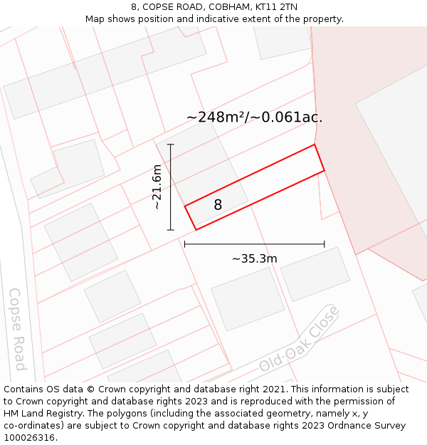 8, COPSE ROAD, COBHAM, KT11 2TN: Plot and title map