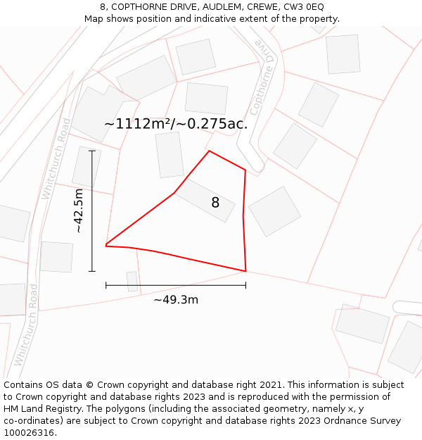 8, COPTHORNE DRIVE, AUDLEM, CREWE, CW3 0EQ: Plot and title map