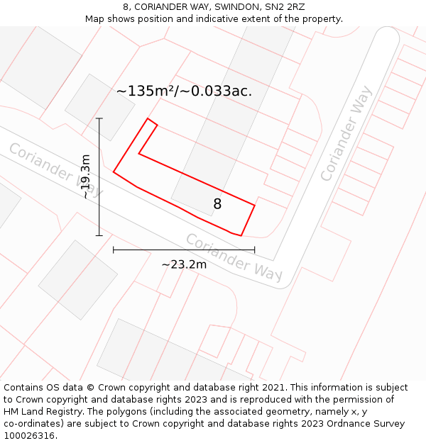 8, CORIANDER WAY, SWINDON, SN2 2RZ: Plot and title map