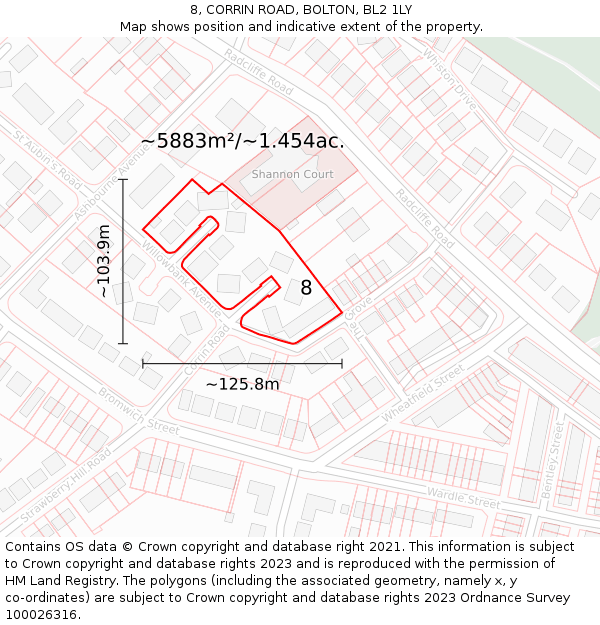 8, CORRIN ROAD, BOLTON, BL2 1LY: Plot and title map