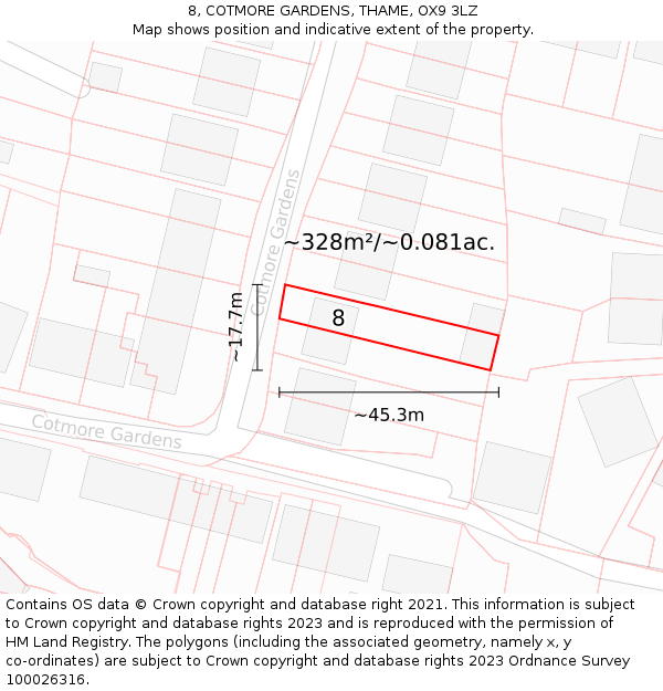 8, COTMORE GARDENS, THAME, OX9 3LZ: Plot and title map