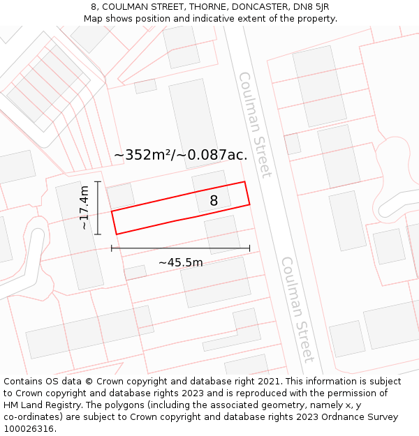 8, COULMAN STREET, THORNE, DONCASTER, DN8 5JR: Plot and title map