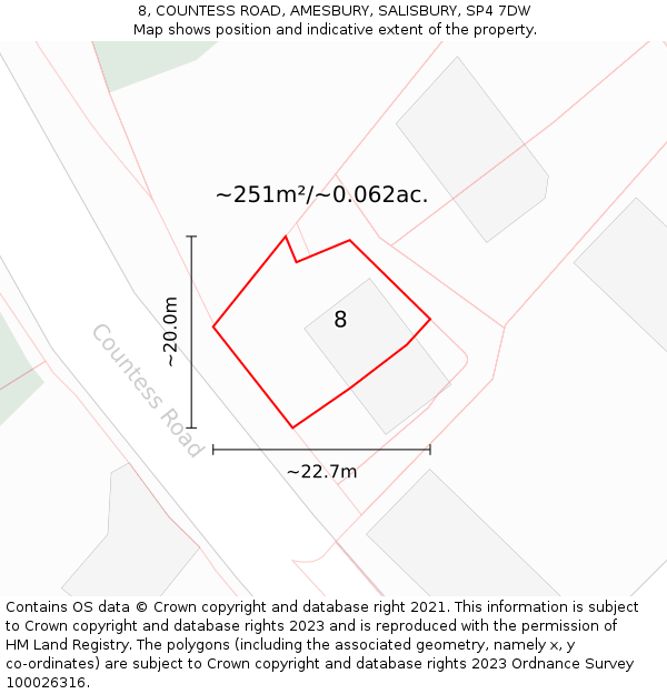 8, COUNTESS ROAD, AMESBURY, SALISBURY, SP4 7DW: Plot and title map