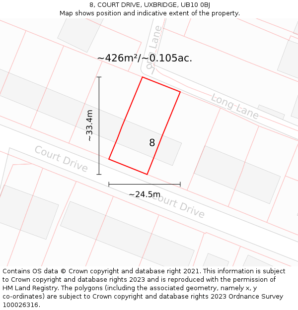 8, COURT DRIVE, UXBRIDGE, UB10 0BJ: Plot and title map