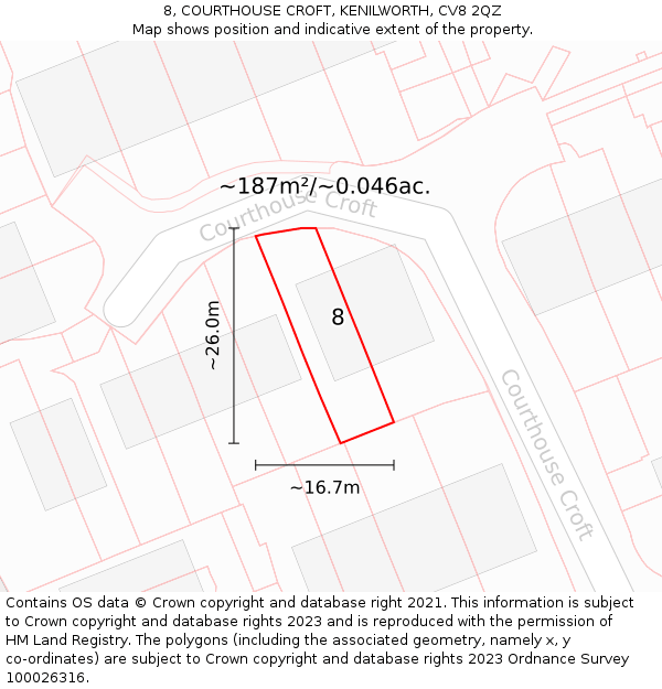 8, COURTHOUSE CROFT, KENILWORTH, CV8 2QZ: Plot and title map